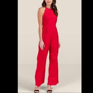 Red Scallop High neck Jumpsuit